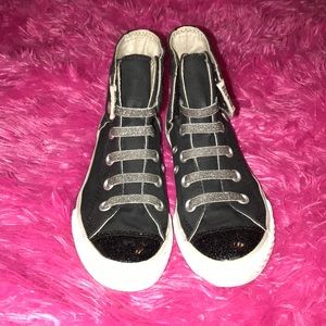 Black and Silver Easy Slip On High Top Converse